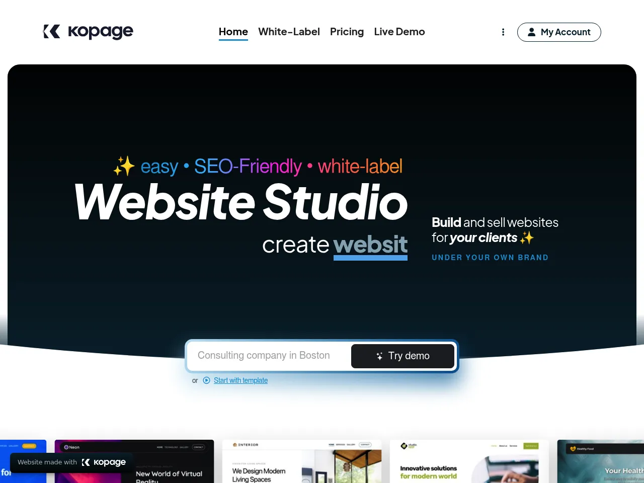 Build professional websites in minutes with Kopage. Use AI-driven tools for instant content, responsive layouts, and SEO optimisation, no coding required!